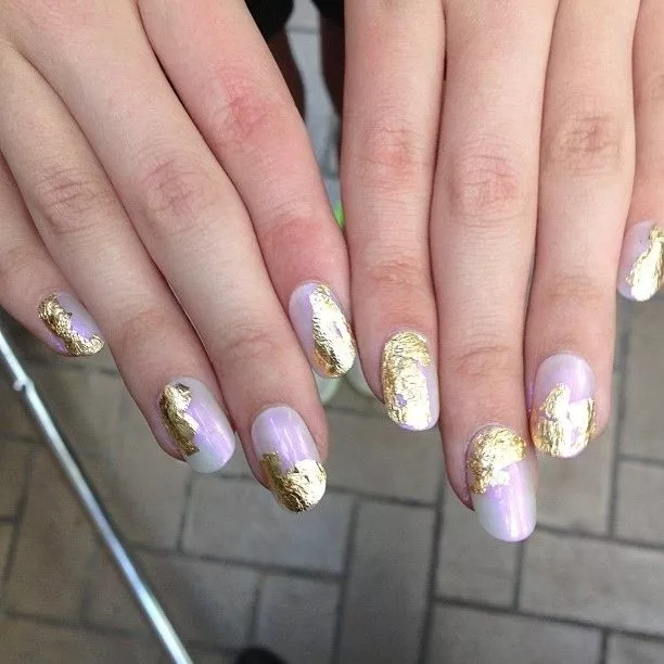 Wedding Nails With Golden Leaves